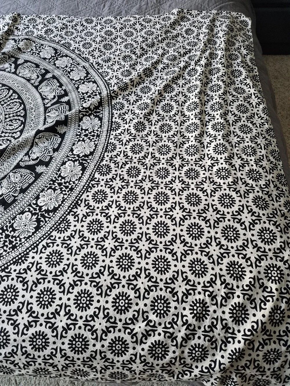 Mandala Tapestry Elephant Floral Pattern Print Made In India Cottton Tablecloth